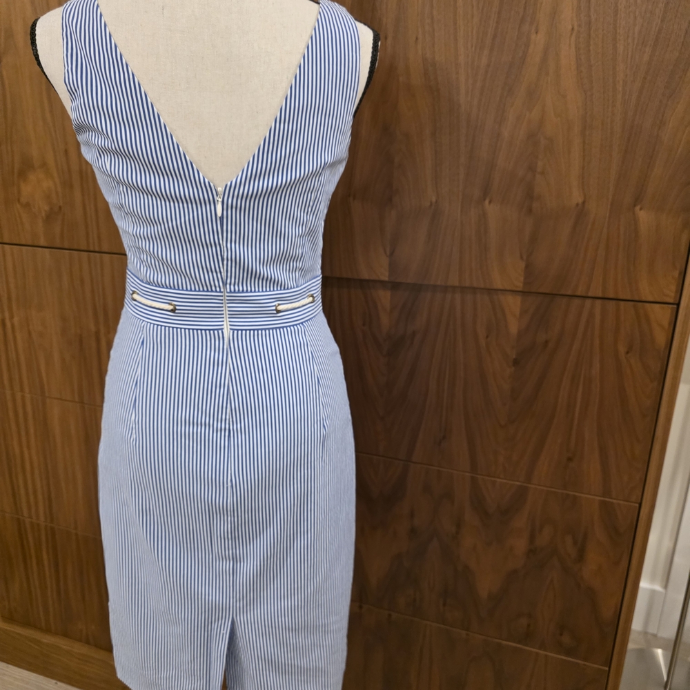 J. Crew Blue and White V-Neck Midi Dress Size 000 - Picture 2 of 4